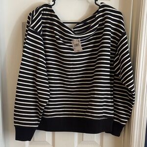 AE off shoulder Black and White Striped Women's Sweater